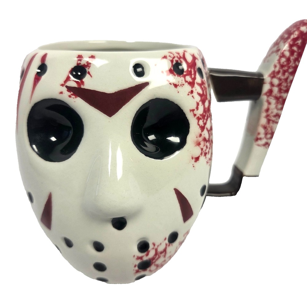 Jason Hockey Mask Ceramic Coffee Mug Machete Handle Hand Painted Horror Cup